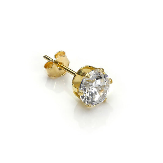 9ct Yellow Gold Clear CZ 5mm Mens Round Stud Single Earring