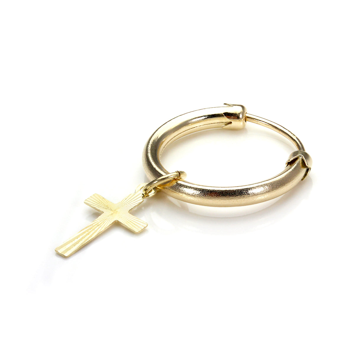 9ct Yellow Gold Cross Hoop Mens Single Earring