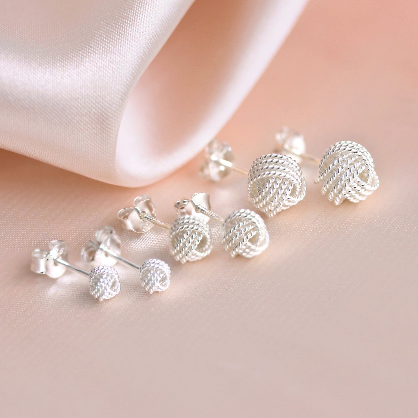 Sterling Silver Beaded Knot Stud Earrings