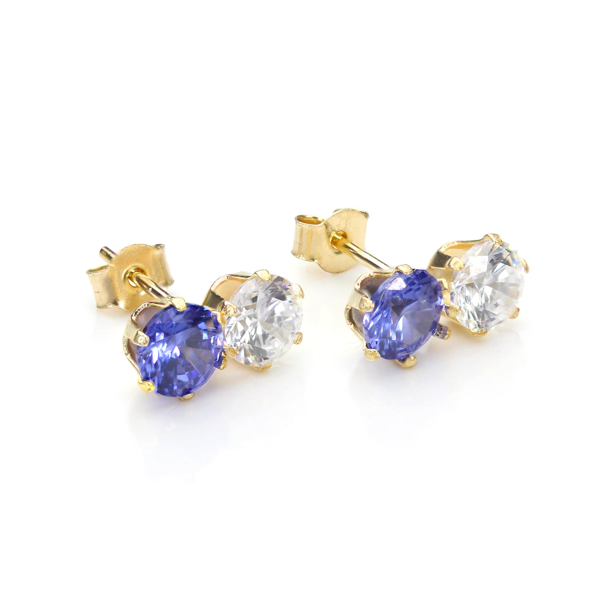 9ct Yellow Gold Crystal Double Stud Earrings