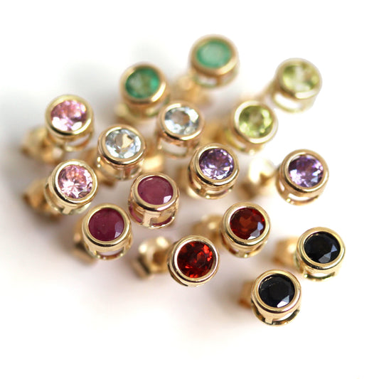 9ct Yellow Gold Gemstone & Crystal 4mm Stud Earrings