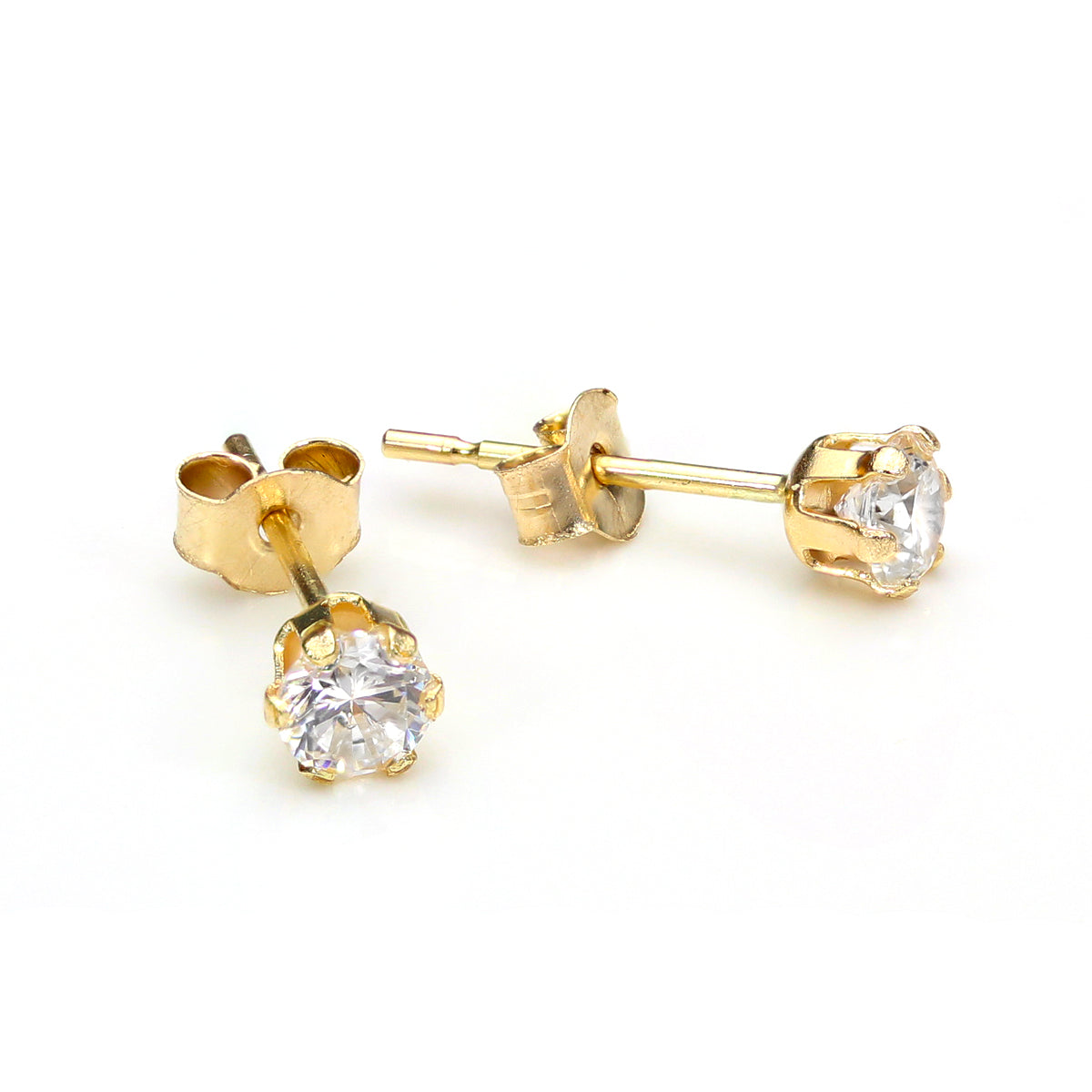 9ct Gold Crystal 3mm Round Stud Earrings