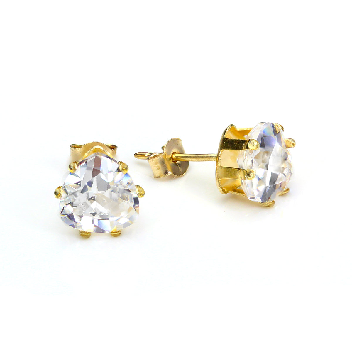 9ct Yellow Gold Crystal 6mm Heart Stud Earrings