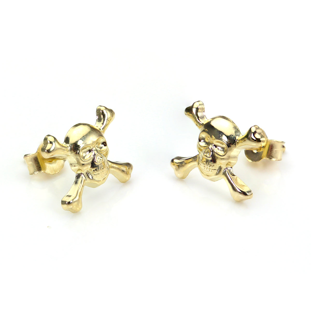 9ct Yellow Gold Skull & Crossbones Stud Earrings