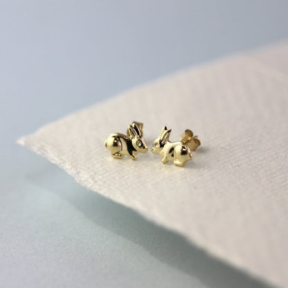 9ct Yellow Gold Bunny Rabbit Stud Earrings