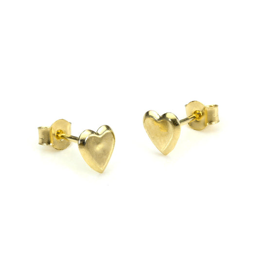 9ct Yellow Gold Small Flat Heart Stud Earrings