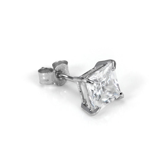 9 karat hvitt gull menn Single 5 mm Square Crystal Stud