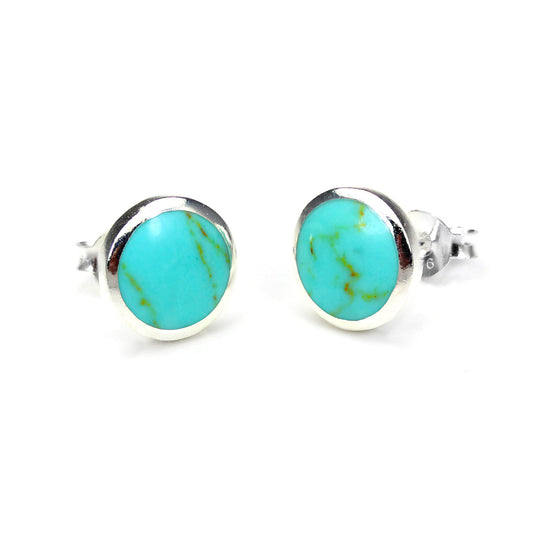 Sterling Silver Turquoise 9mm Round Stud Earrings