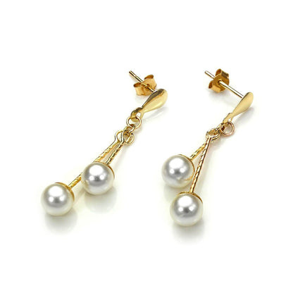 9ct Yellow Gold Simulated Pearl Drop Earrings