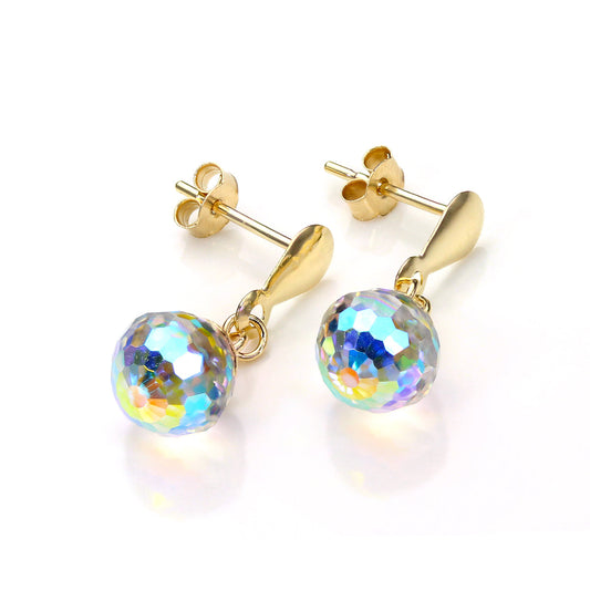 9ct Yellow Gold Aurora Borealis Crystal Faceted Stud Earrings