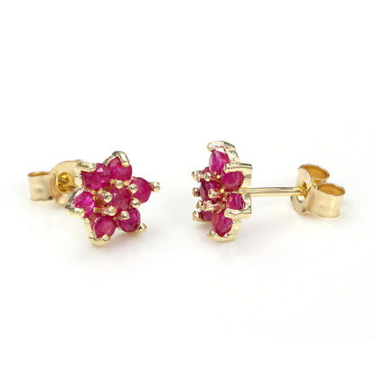 9ct Yellow Gold Gemstone & CZ Flower Petal Stud Earrings