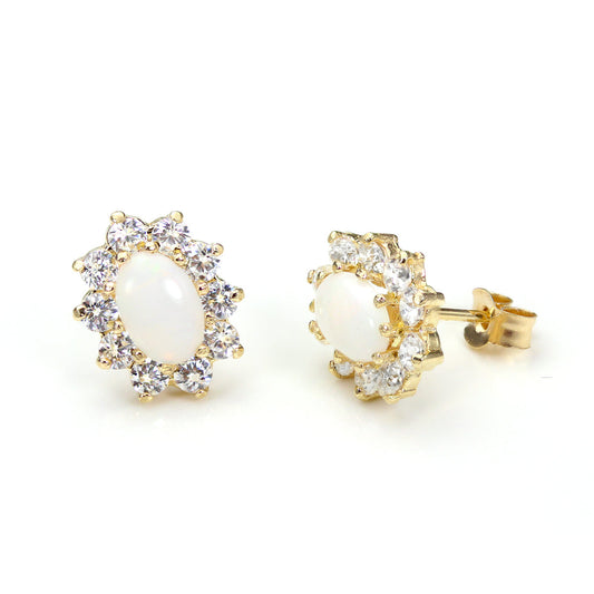 9ct Yellow Gold Opal Oval Stud Earrings