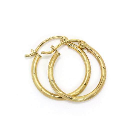 15mm 9ct Gold Patterned Sleeper Hoops Creole Earrings
