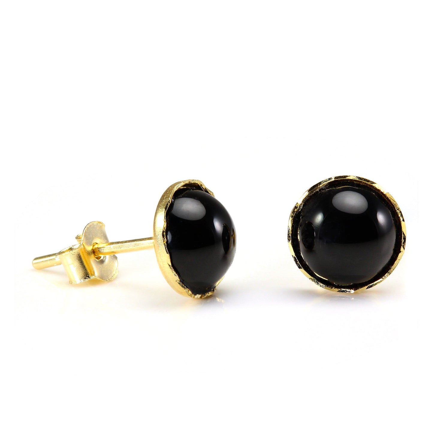 9ct Gold & Onyx 6mm Round Gemstone Stud Earrings