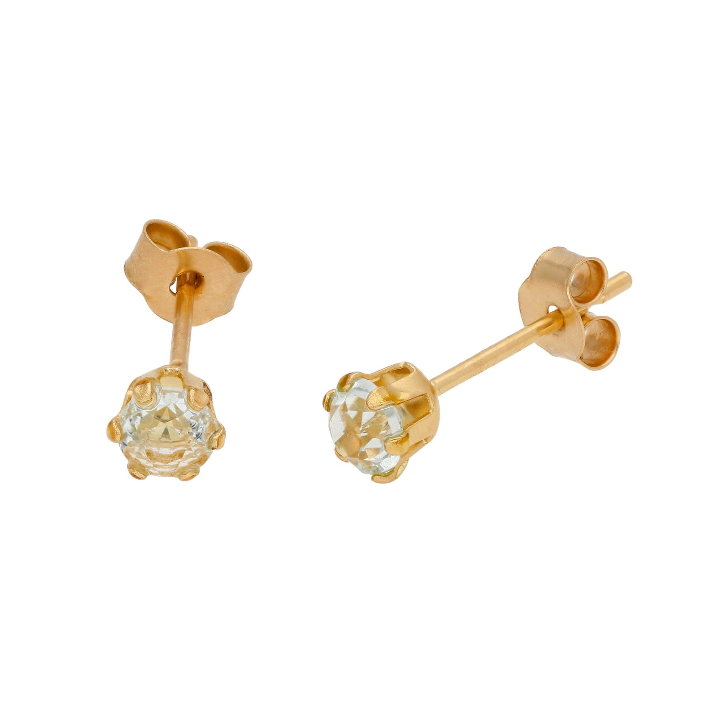 9ct Gold & 3mm Round Gemstone Stud Earrings