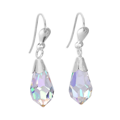 Sterling Silver & Crystal Drop Wire Earrings - 6 Colours