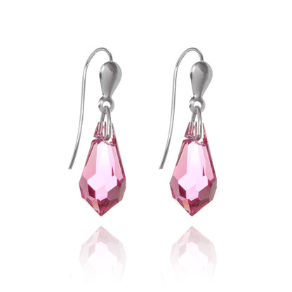 Sterling Silver & Crystal Drop Wire Earrings - 6 Colours