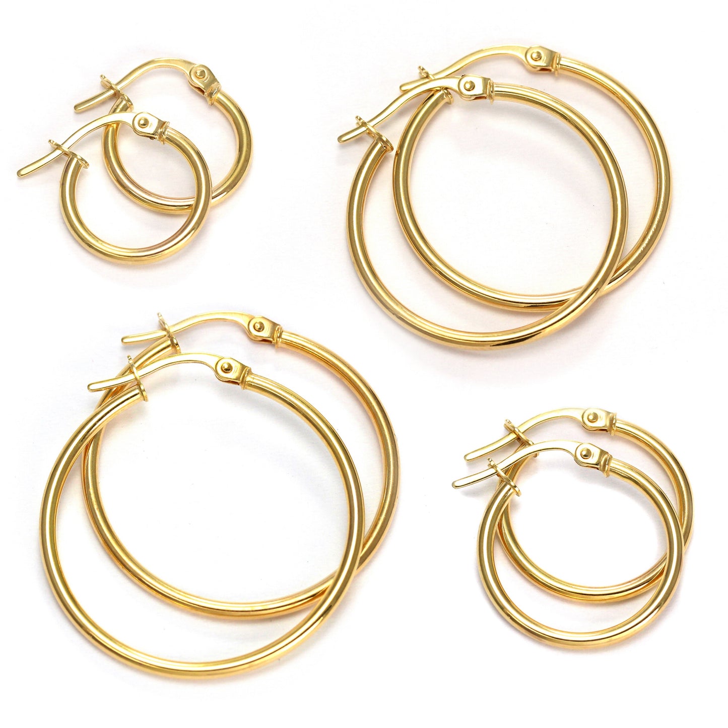 9ct Gold Snap Down Hoop Sleeper Earrings - 10mm - 24mm