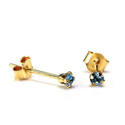 9ct Gold 2mm Round Crystal Stud Earrings - 7 Colours