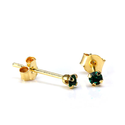 9ct Gold 2mm Round Crystal Stud Earrings - 7 Colours