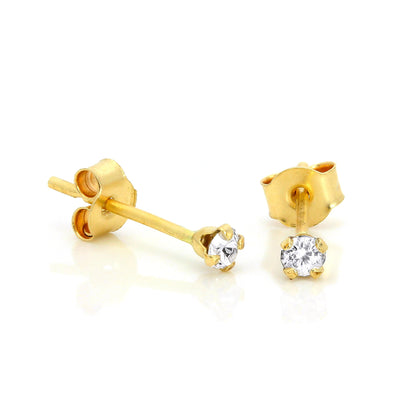 9ct Gold 2mm Round Crystal Stud Earrings - 7 Colours