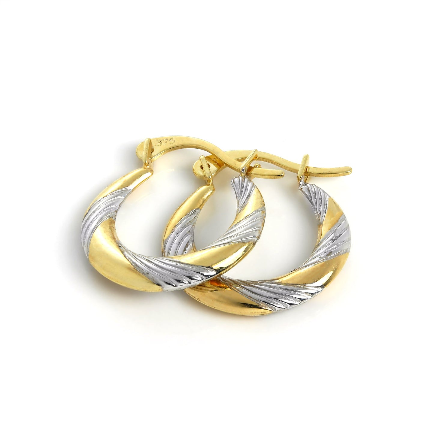 9ct White & Yellow Gold Twisted Creole 13mm Hoop Earrings