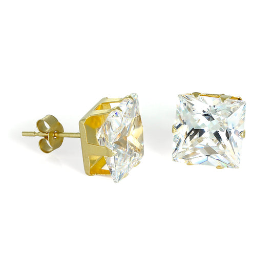 9ct Gold & 8mm Square CZ Crystal Stud Earrings