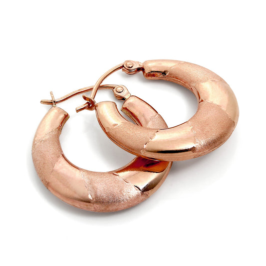 Brushed & Polished 9ct Rose Gold Twist Creole Hoop Earrings