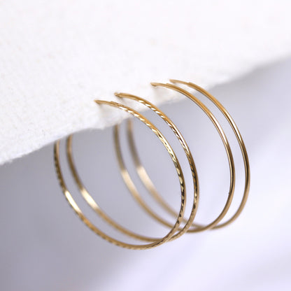 9ct Gold 21mm Lightweight Sleeper Hoop Earrings - Plain - Diamond Cut - Hoops - Sleepers