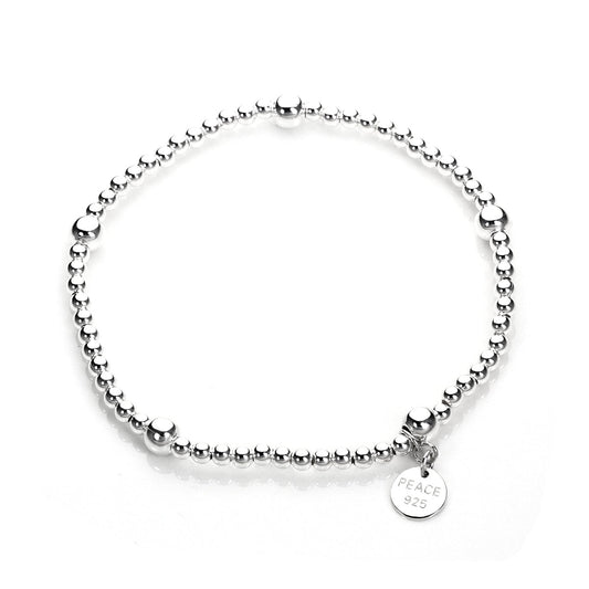 Sterling Silver Stretchy Beaded Charm Bracelet