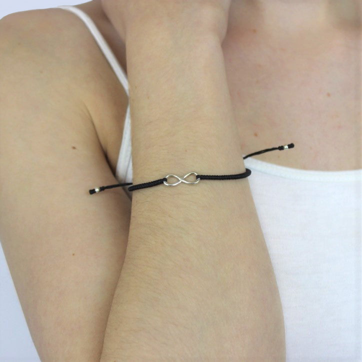 Black Cord Macrame Bracelet & Sterling Silver Infinity Loop