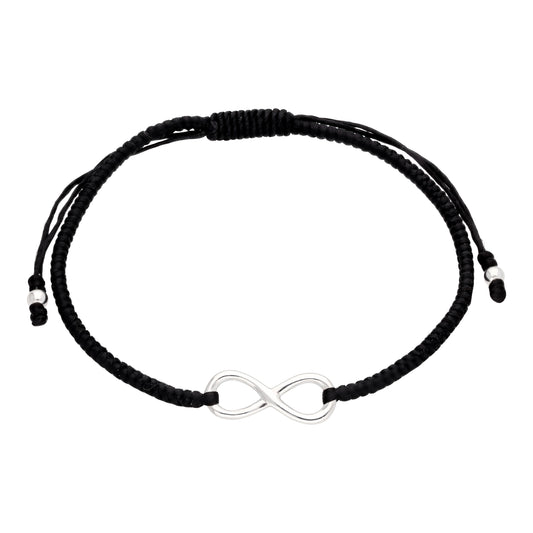 Black Cord Macrame Bracelet & Sterling Silver Infinity Loop