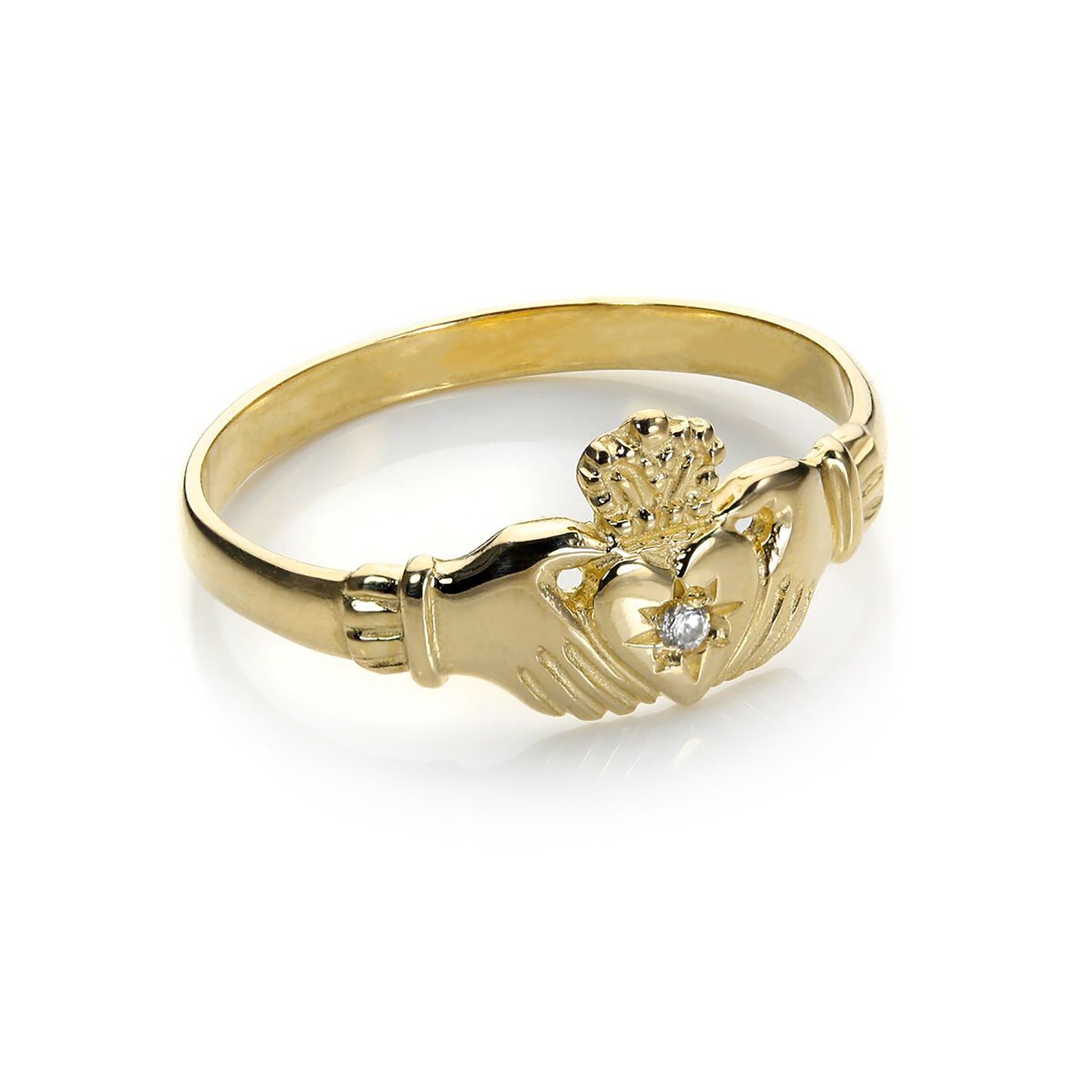 9ct Yellow Gold Clear Crystal Claddagh Ring