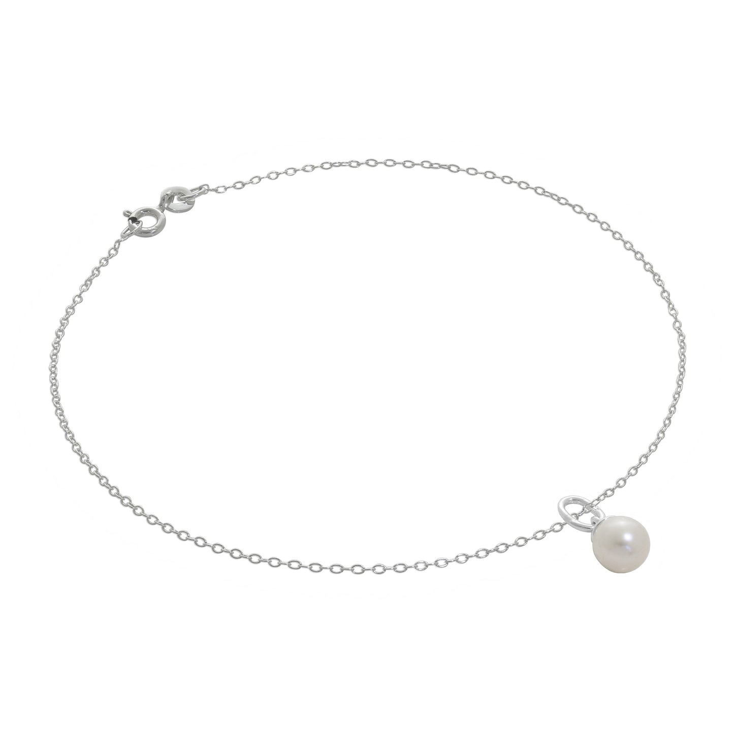 Fine Sterling Silver Belcher Anklet with Pearl Charm - 10 Inches