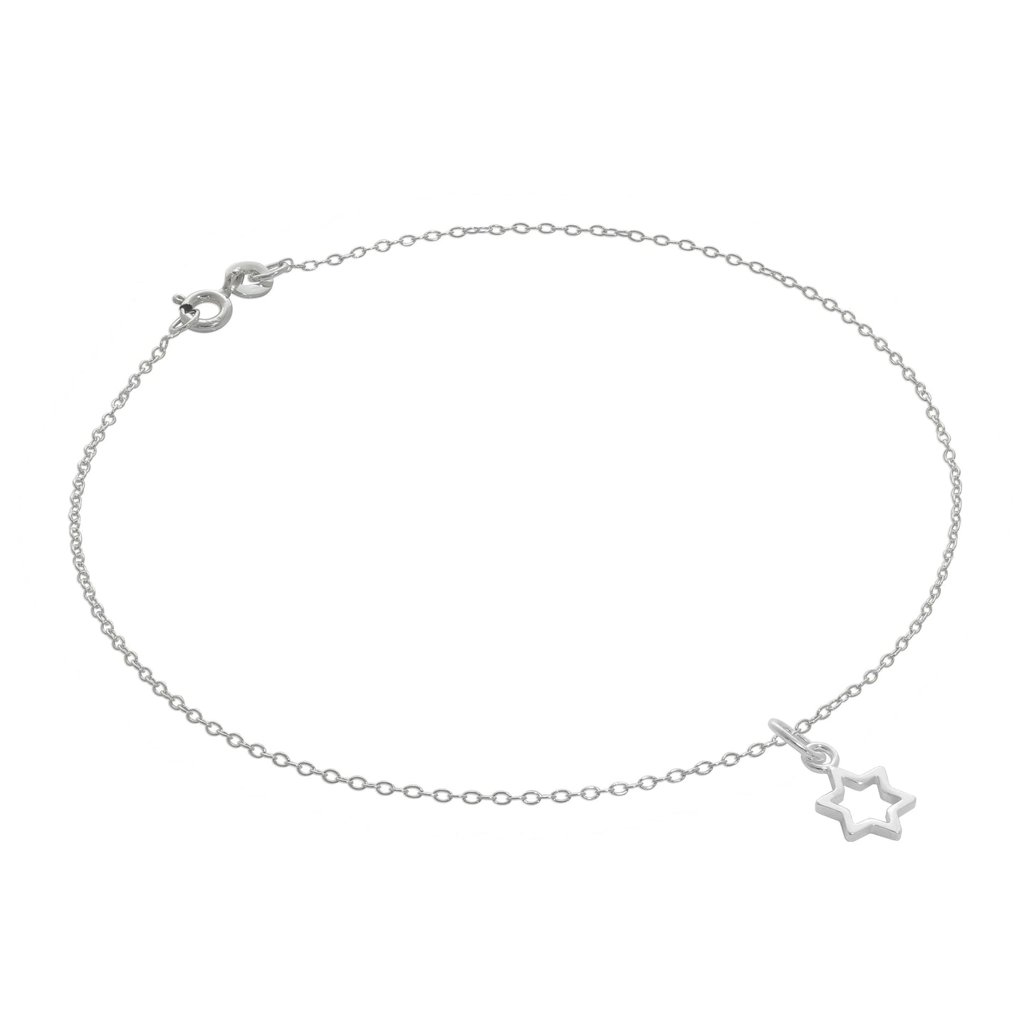 Fine Sterling Silver Belcher Anklet with Outline Star Charm - 10 Inches