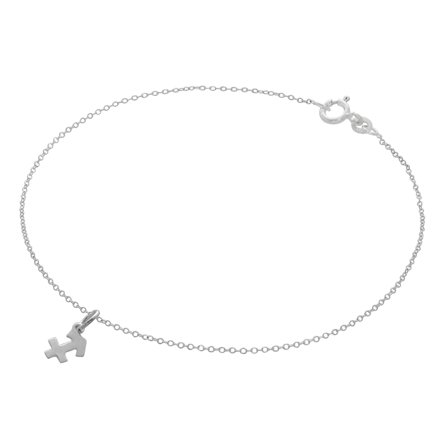 Fine Sterling Silver Belcher Anklet with Zodiac Sign Symbols - 10 Inches