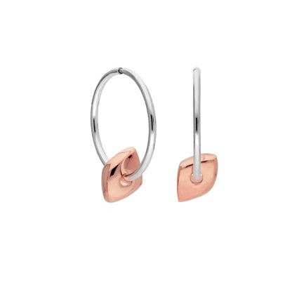 Rose Gold Plated Sterling Silver Thin Nugget Bead 12 - 22mm Sleeper Hoop Earrings