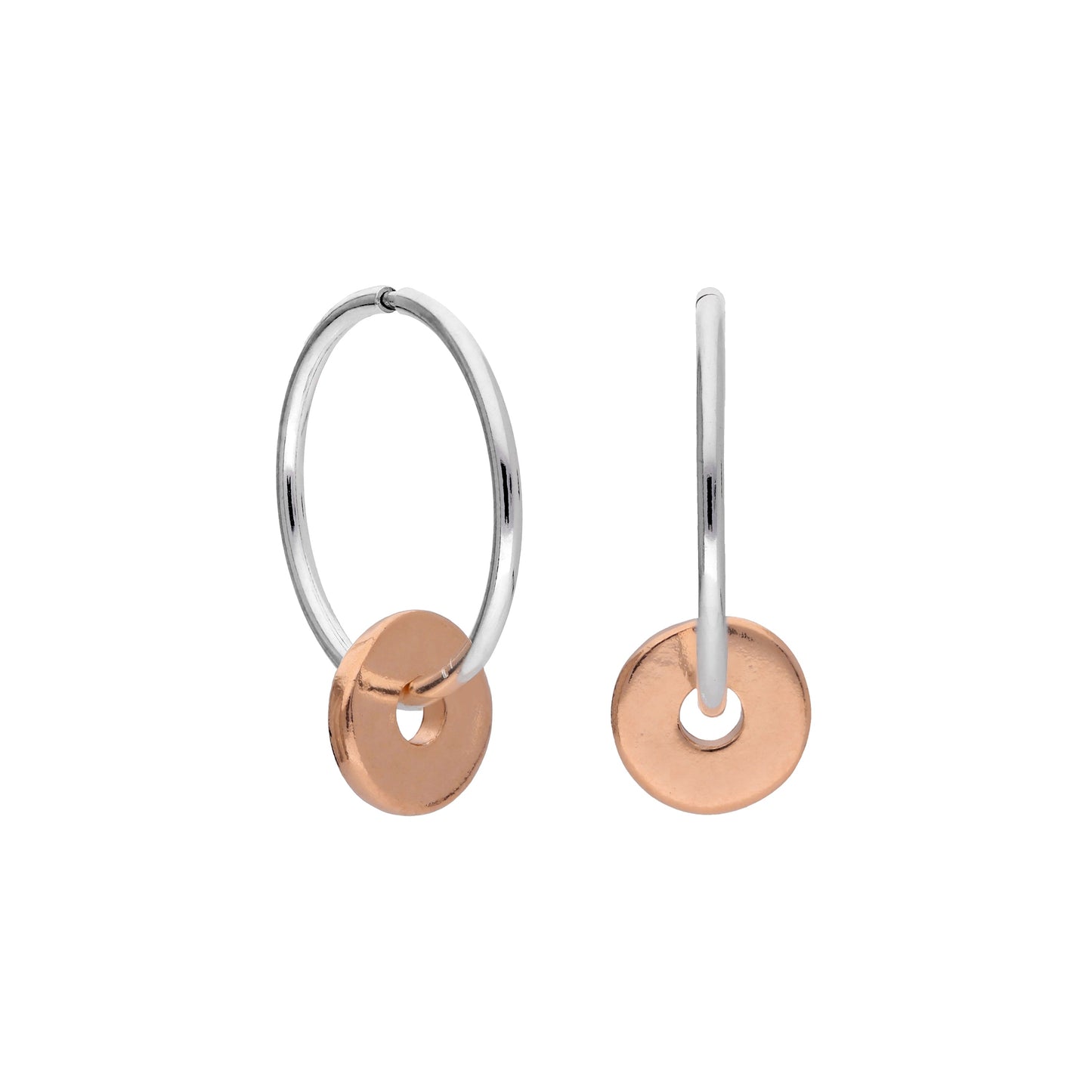 Rose Gold Plated Sterling Silver Polished 1mm Bead 12 - 22mm Sleeper Hoop Earrings