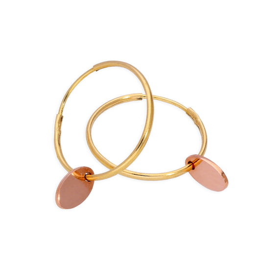 9ct Gold 13mm Charm Hoop Earrings with Tiny 9ct Rose Gold Oval Tags