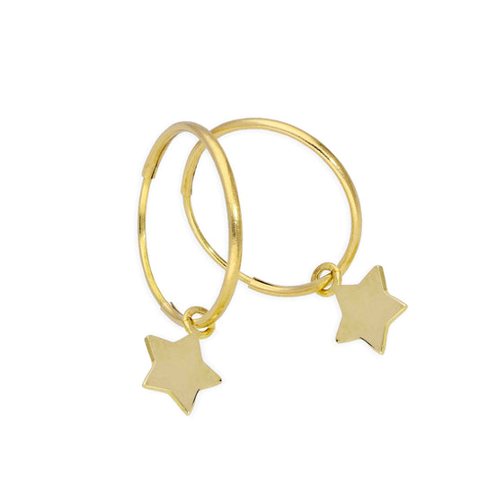 9ct Gold 13mm Charm Hoop Star Earrings