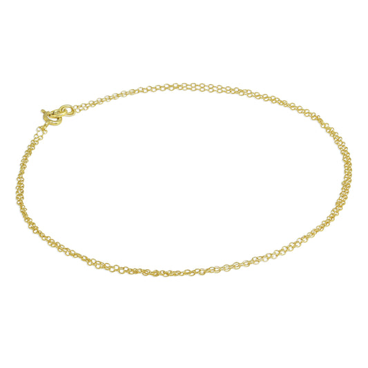 Gold Plated Sterling Silver Belcher Double Chain Anklet - 10 Inches