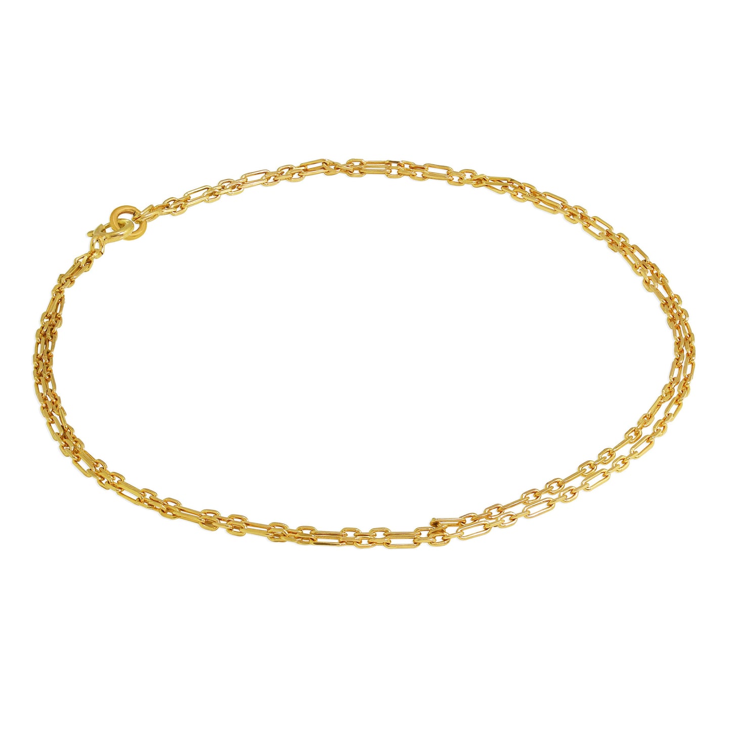 Gold Plated Sterling Silver 2mm Rounded Figaro Double Chain Anklet - 10 Inches