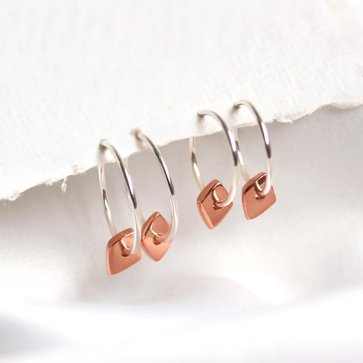 Rose Gold Plated Sterling Silver Thin Nugget Bead 12 - 22mm Sleeper Hoop Earrings