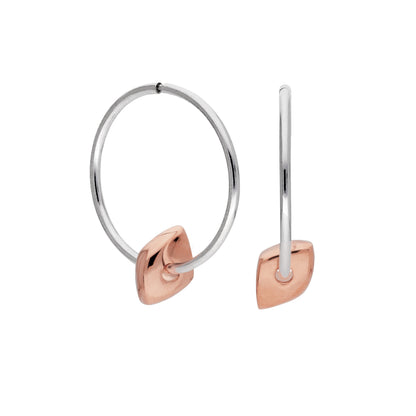 Rose Gold Plated Sterling Silver Thin Nugget Bead 12 - 22mm Sleeper Hoop Earrings