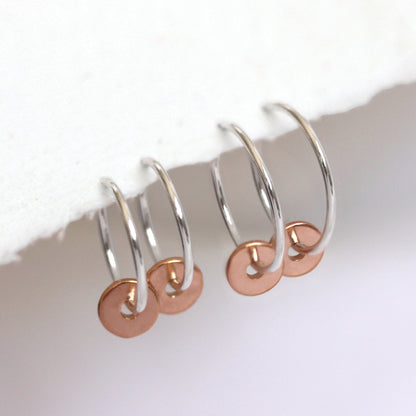 Rose Gold Plated Sterling Silver Polished 1mm Bead 12 - 22mm Sleeper Hoop Earrings