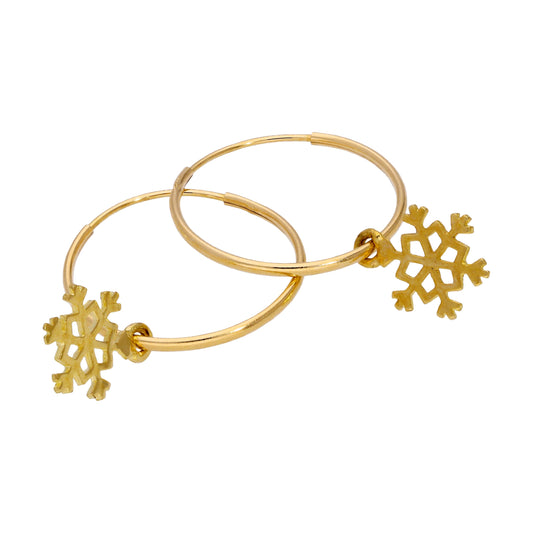 9ct Gold Snowflake 13mm Hoop Earrings