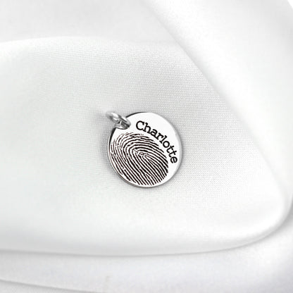 Personalised Sterling Silver Fingerprint Round Charm