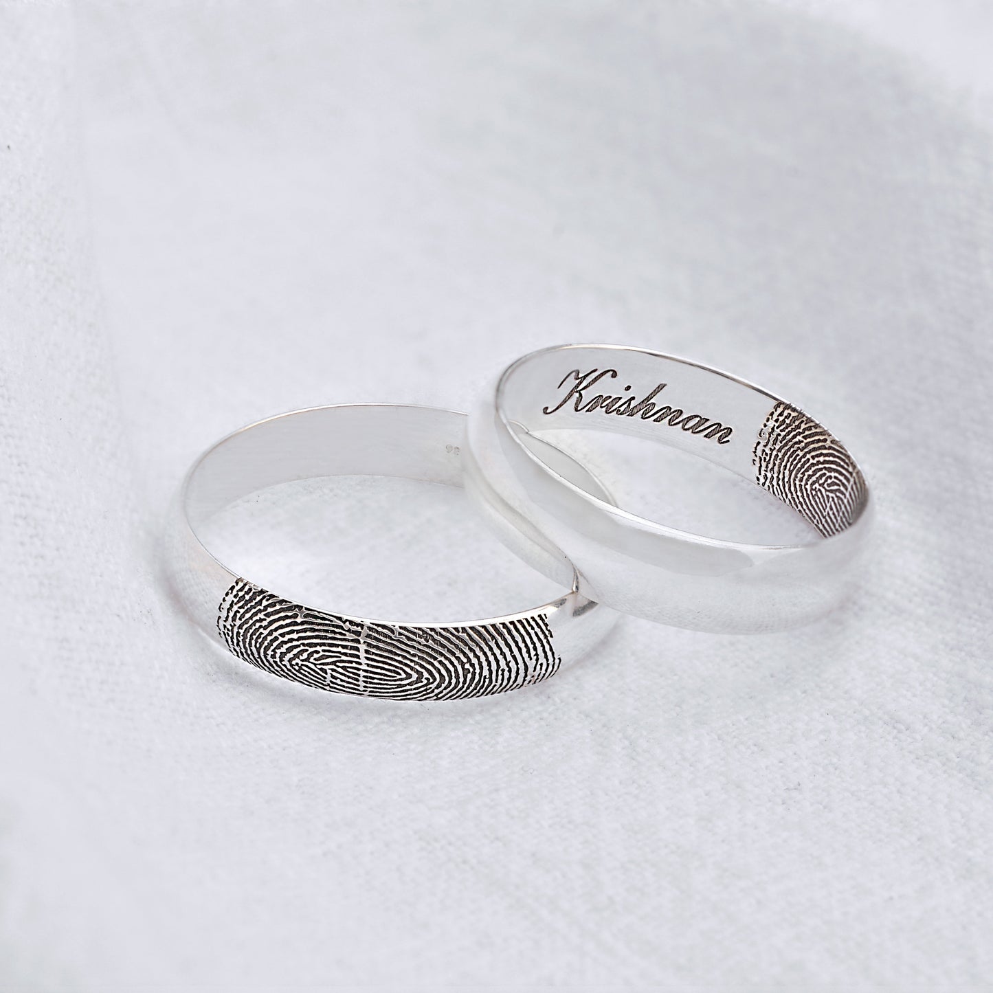 Personalised Sterling Silver Fingerprint Name Ring