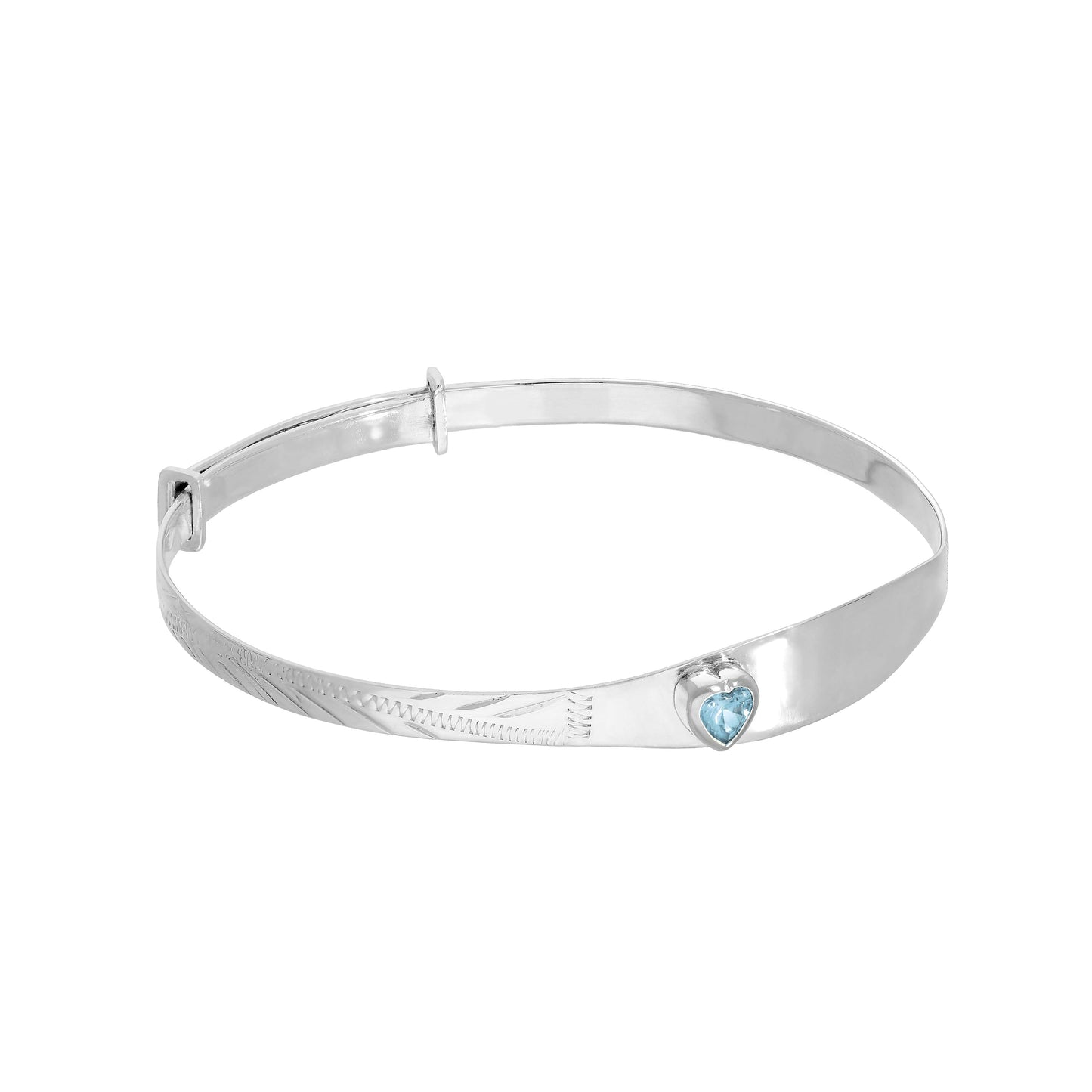 Sterling Silver & CZ Crystal Birthstone Heart Maiden Bangle