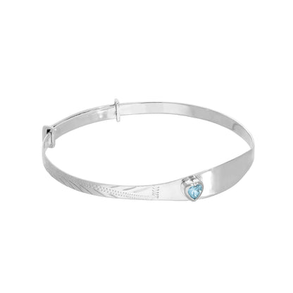 Sterling Silver & CZ Crystal Birthstone Heart Maiden Bangle